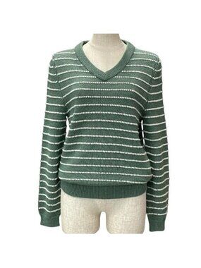 Gucci Sweater Top Long Sleeves V-neck Striped Alpaca Wool Green